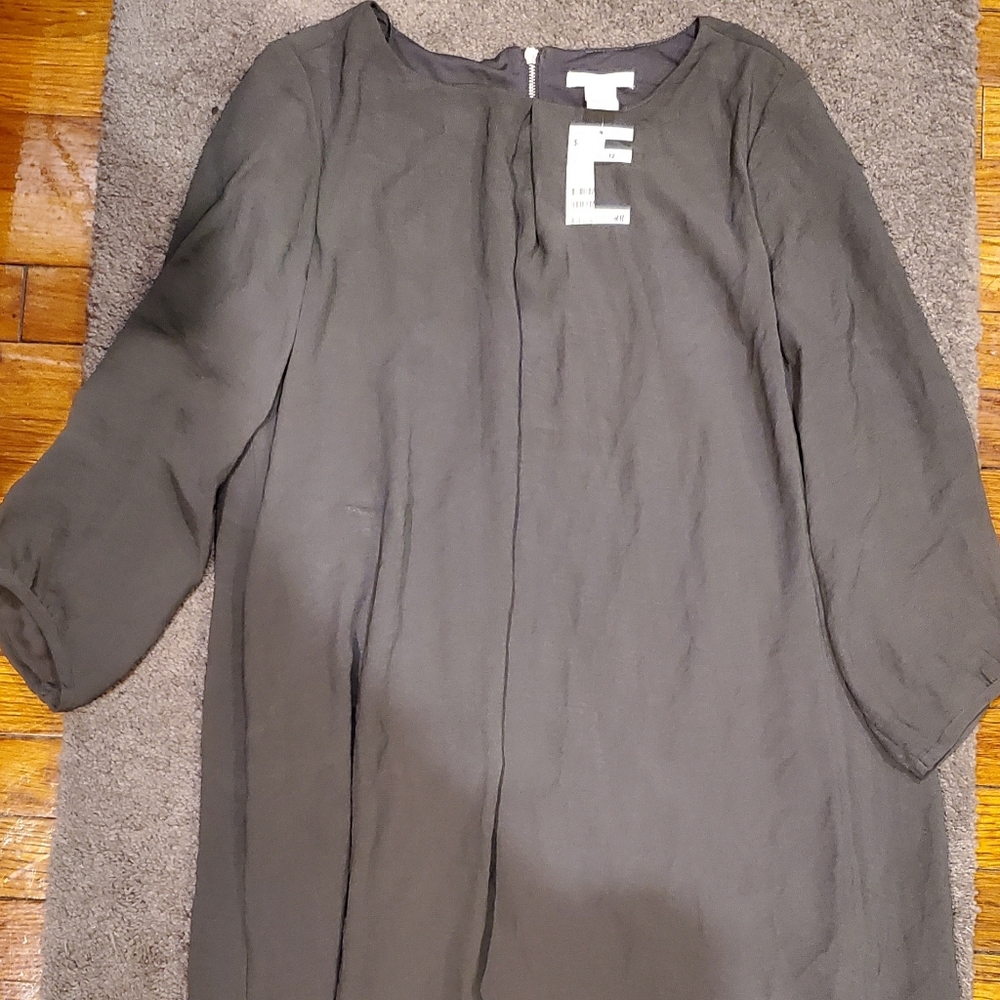 NWT H&M Gray Size 12 Inverted Pleat Front Smock Midi Dress